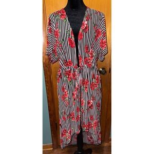 Charlotte Russe Black Red Floral Kimono Duster Cardigan Y2K Boho M/L Made in USA
